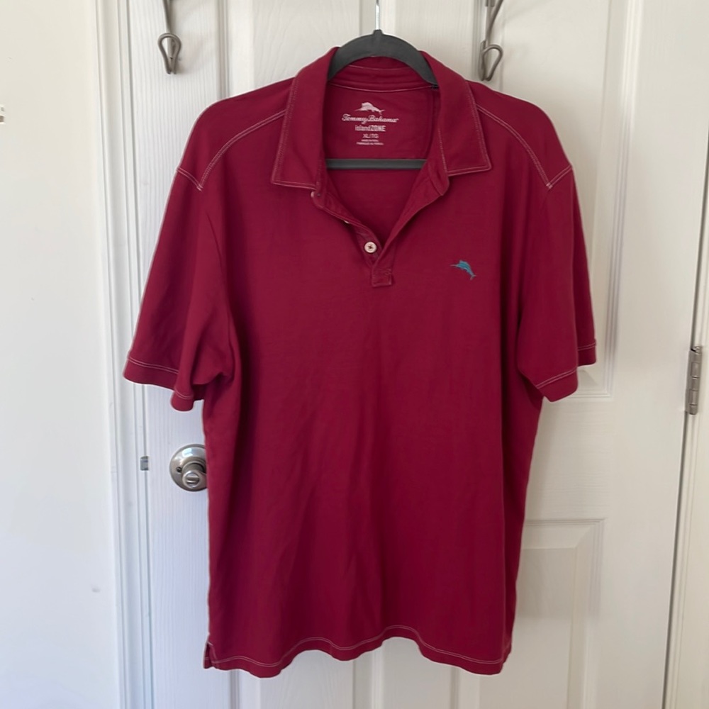 Tommy Bahama islandZONE mens XL burgundy polo with turquoise logo 60/40 blend